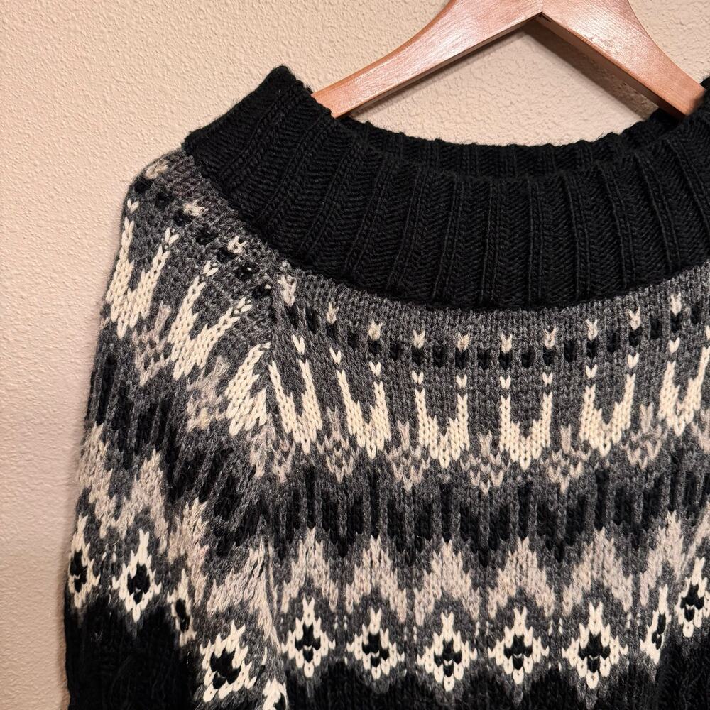 John + Jenn Fair Isle Knit Sweater XS Black White Nordic Pullover Grandpacore - Picture 5 of 10